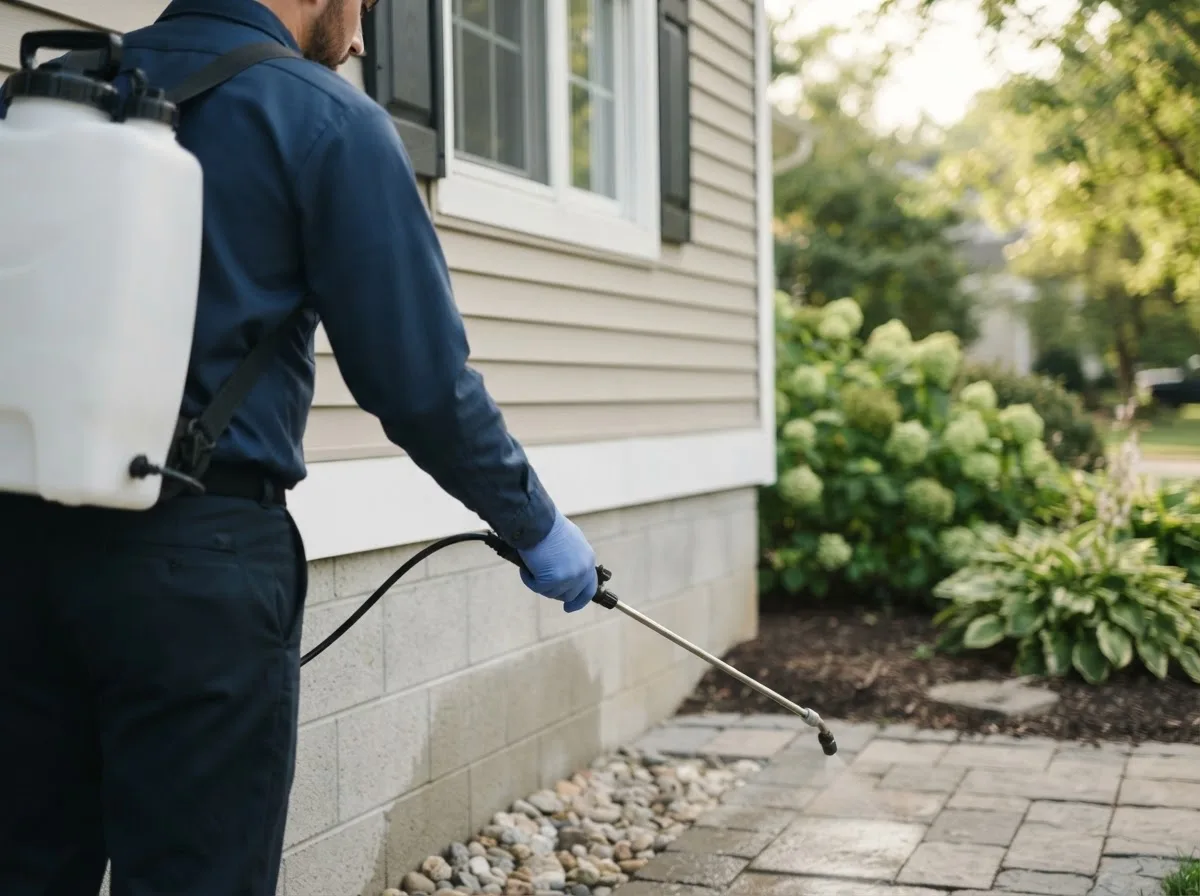 Pest control technician inspecting a home in Germantown, NY